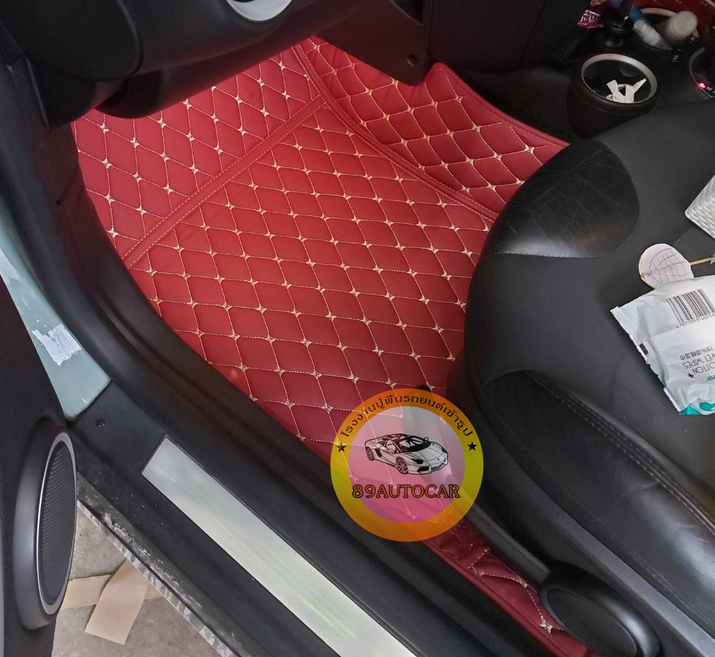 พรมปูพื้นเข้ารูป Mini Cooper R53 2011 ปูพรม6D สีแดงไวน์ เข้ารูป