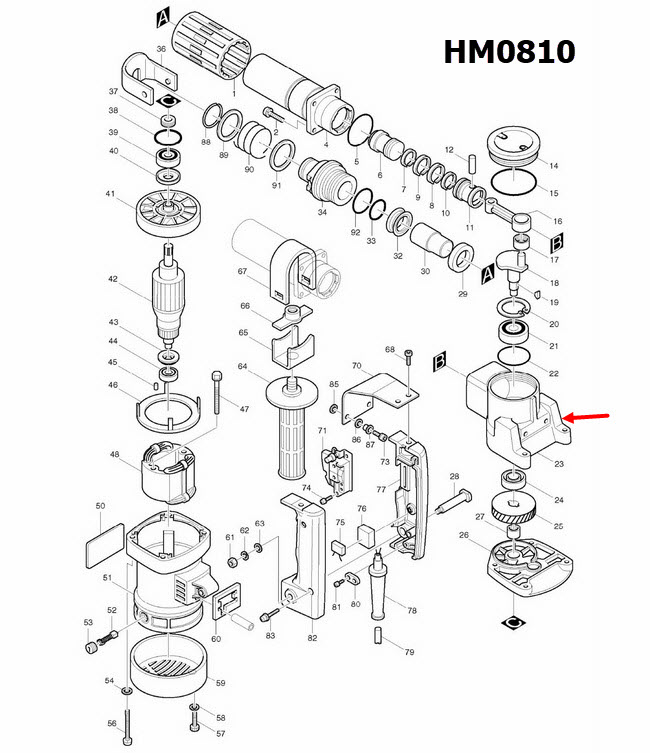 เสื้อข้อเหวี่ยง แย็ก, สกัดไฟฟ้า Makita-มากีต้า HM0810 [#23], HM0810T, TA [#21]