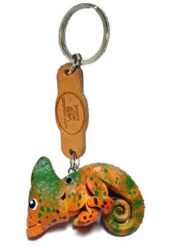 พร้อมส่ง พวงกุญแจหนังแท้ Handmade รูปกิ้งก่าคาเมเลี่ยน