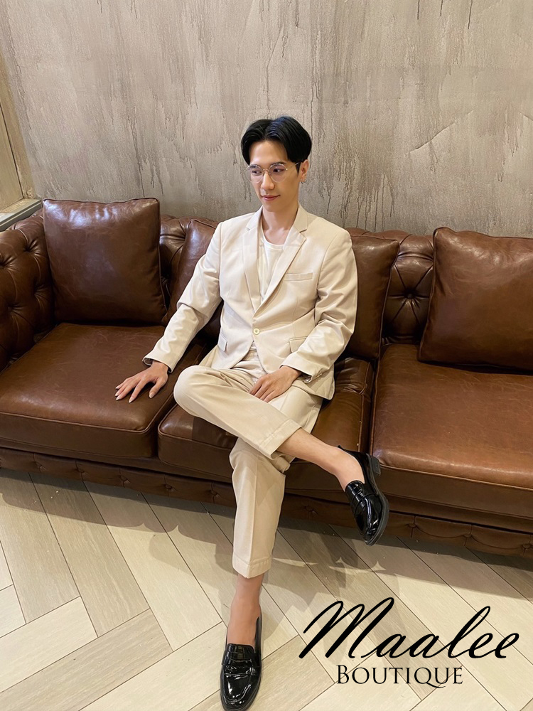 พร้อมเช่า ชุดสูทชาย สูทเพื่อนเจ้าบ่าว สีครีม เบจ Beige Brown (ไม่มีกั๊ก)
