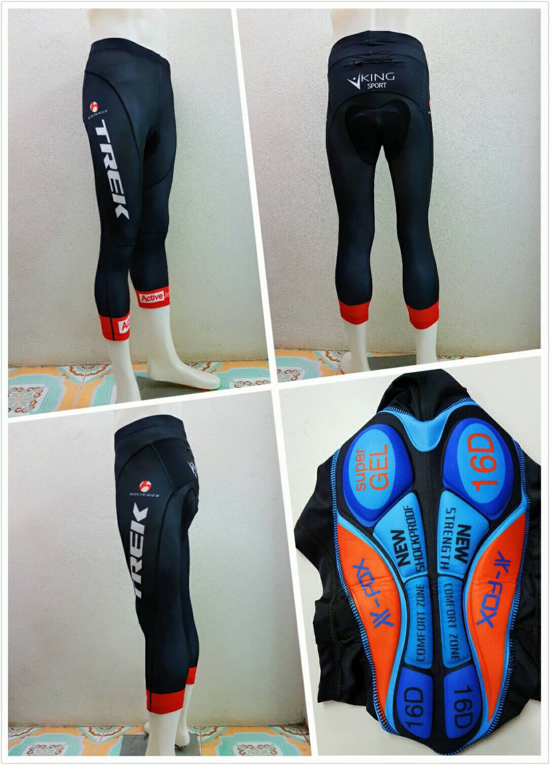 กางเกงปั่นจักรยาน ขาสี่ส่วน Proteam (เป้าเจล 16D พร้อมแถุบซิลิโคนปลายขา ( 4 ส่วน)