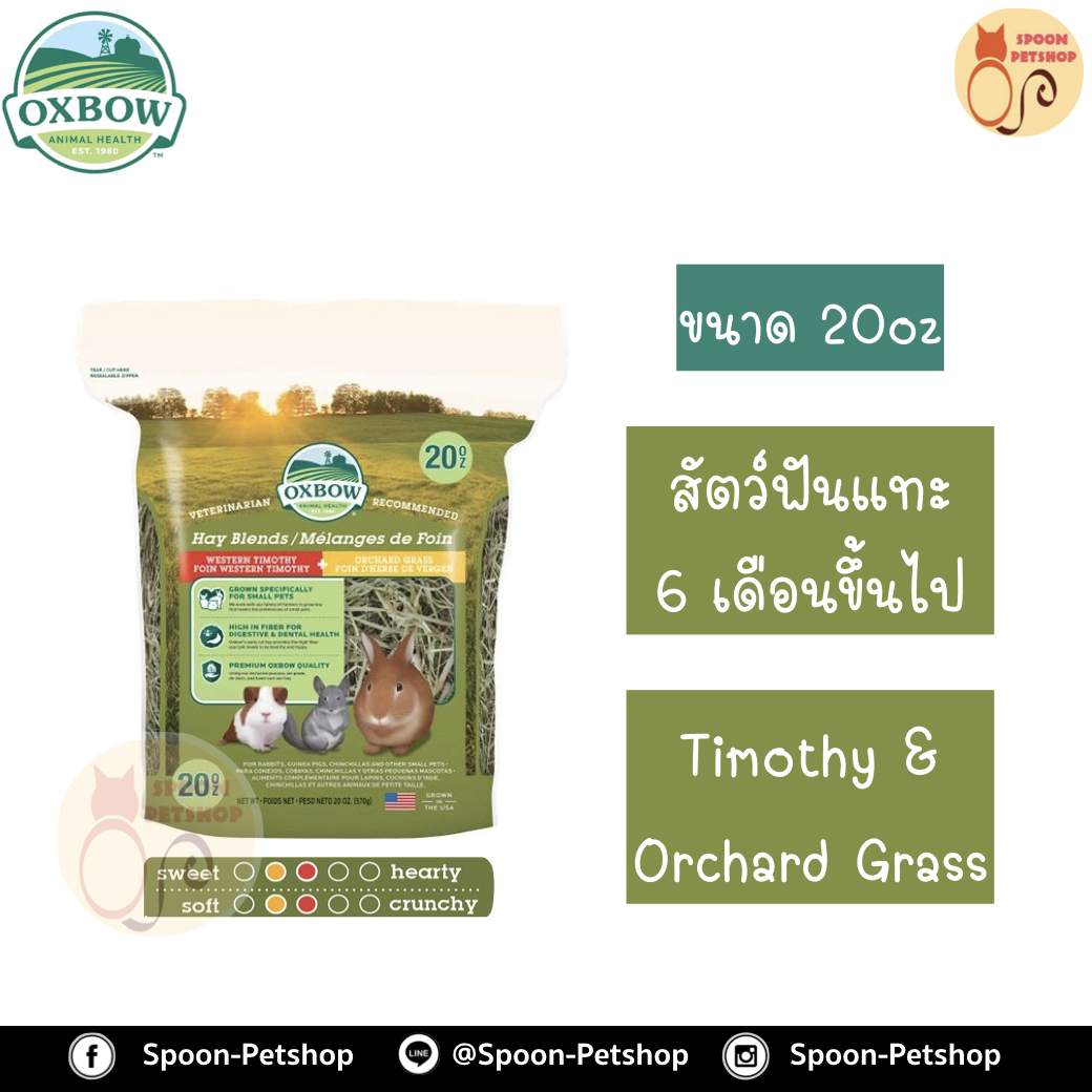 Oxbow Timothy and Orchard Hay หญ้า อ็อกซ์โบว์ ออแกนิค สำหรับสัตว์ฟันแทะ กระต่าย กระรอก หนูแฮมสเตอร์ หนูแกสบี้ อายุตั้งแต่ 6 เดือนขึ้นไป ขนาด 15Oz