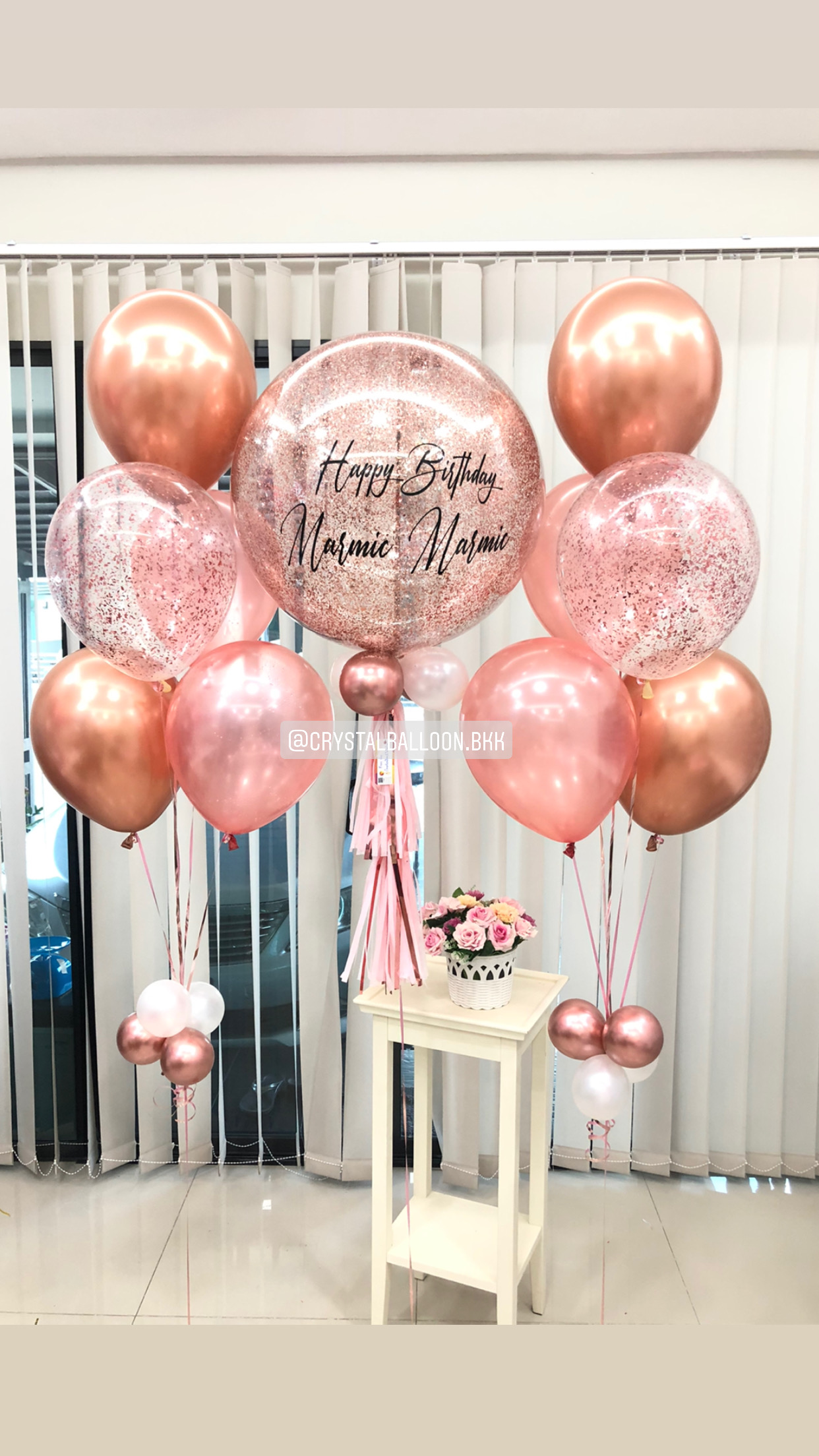 ลูกโป่ง วันเกิด Bubble ขนาด 24" สีโรสโกล พร้อม ช่อลูกโป่ง ช่อ 5 ลูก 2 ช่อ,ลูกโป่งใส ใส่กลิตเตอร์ พร้อมตกเเต่ง สามารถเปลี่ยนสีลูกโป่ง/เปลี่ยนข้อความ/เปลี่ยนขนาดได้