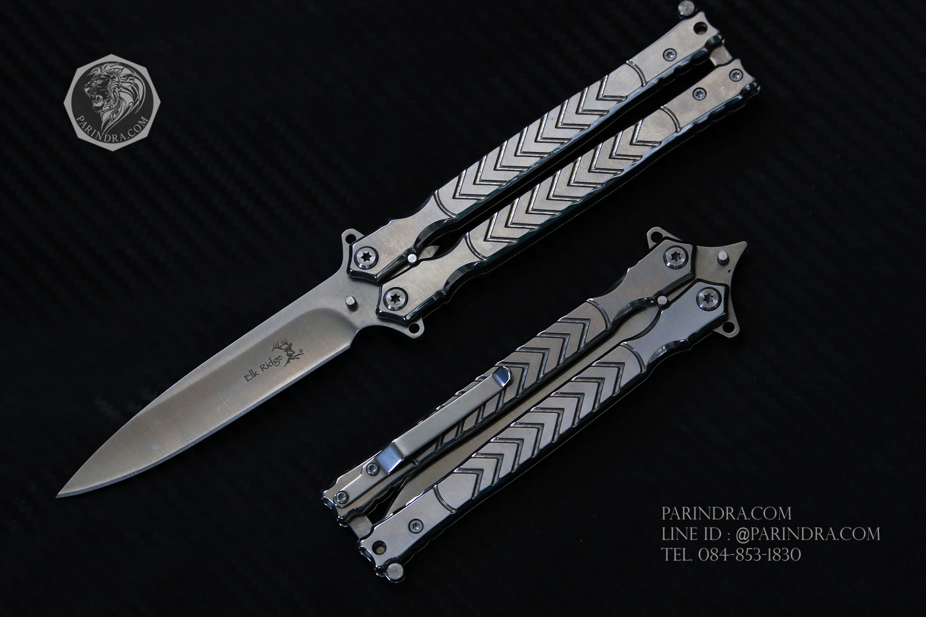มีดปีกผีเสื้อ ลายหัวกวาง Elk Ridge สีเงิน ปลายแหลม