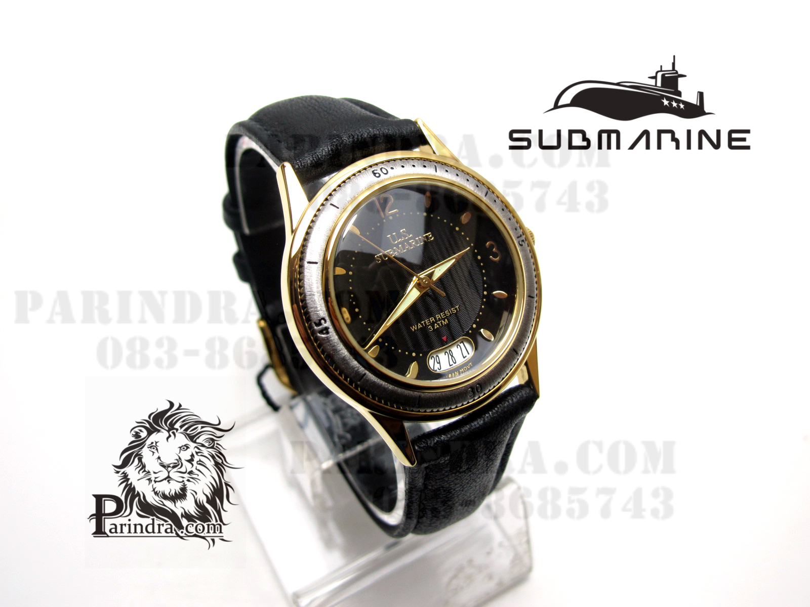 นาฬิกา US submarine รุ่น J093MD สายหนังดำหน้าปัดดำ หนังนุ่มมากๆ Japan Movement ของแท้ 100%
