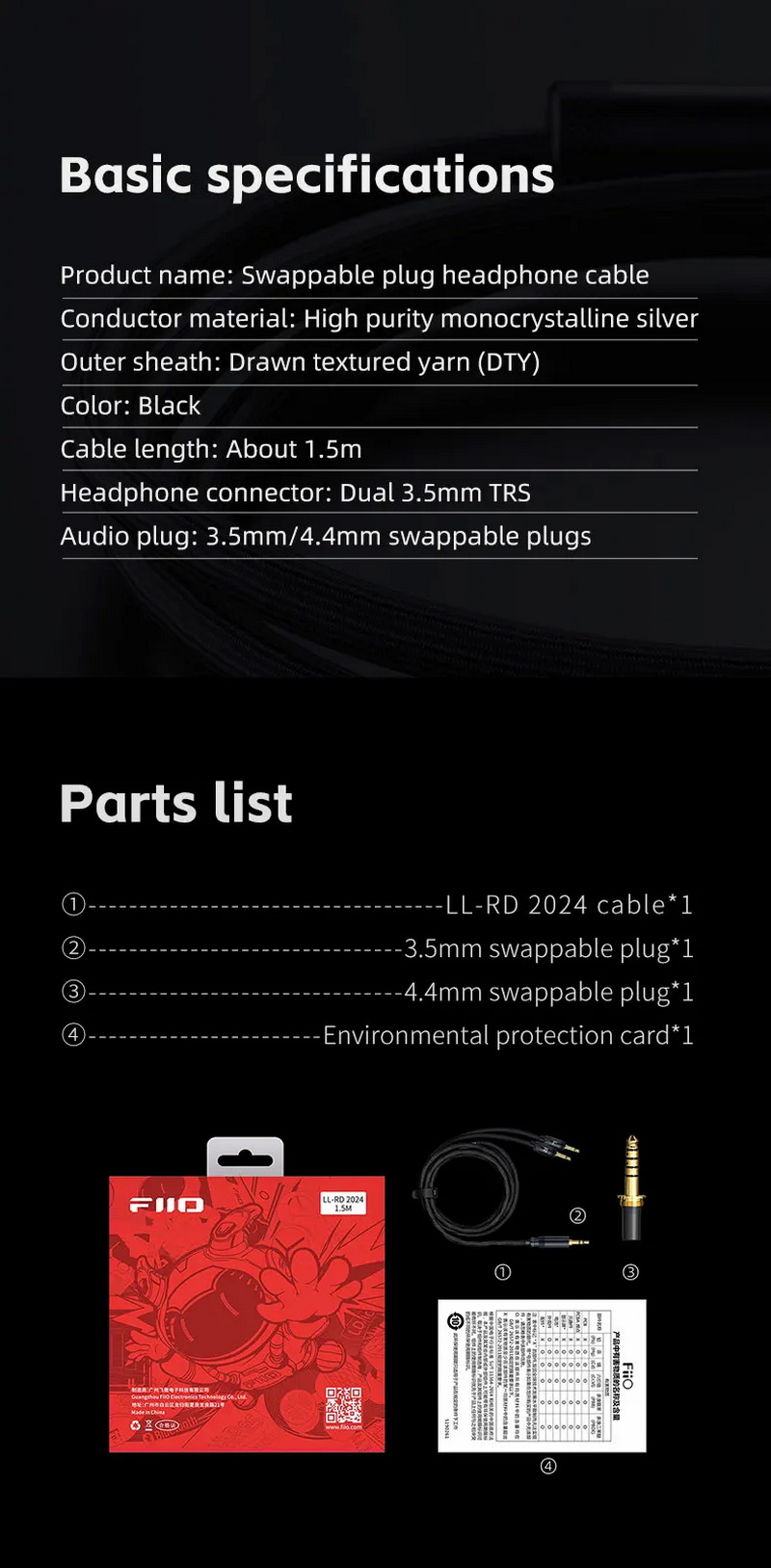FiiO LL-RD 2024 รุ่นใหม่ปี 2024 สายอัพเกรดหูฟัง Headphone เงินสเตอร์ลิงผลึกเดี่ยวความบริสุทธิ์สูง ถอดเปลี่ยนปลั๊กได้ ประกันศูนย์ไทย