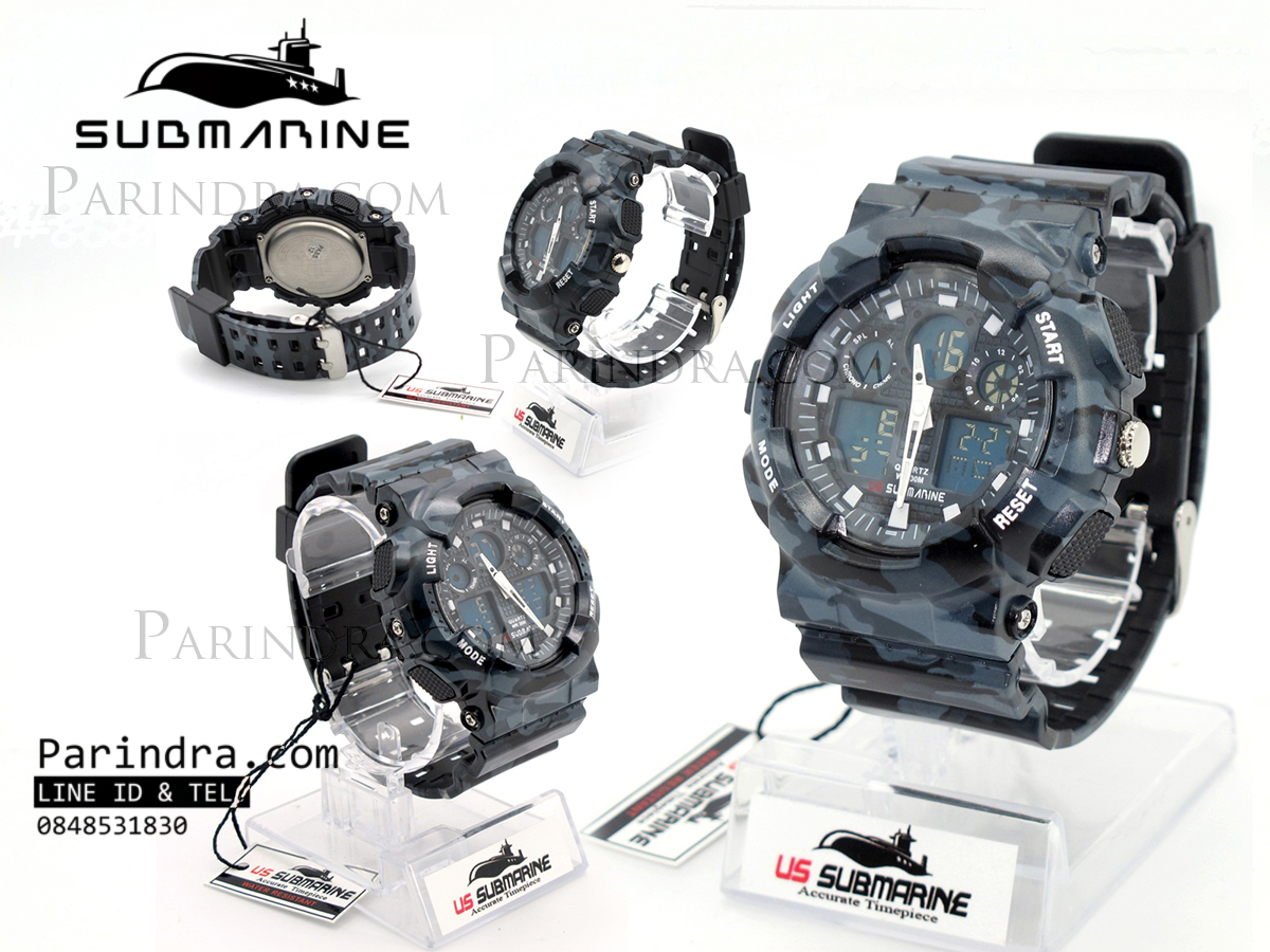 นาฬิกา US submarine รุ่น TP3176M (Military) สีลายพรางทหารสีเทาเข้มๆ หน้าปัดพื้นน้ำเงิน