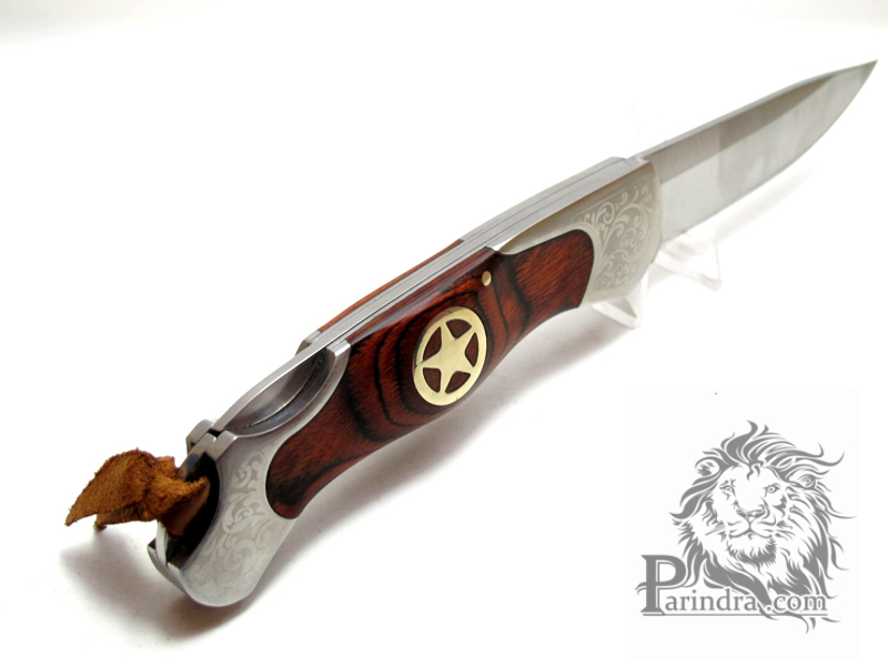 มีดแสตนเลส COLUMBIA S287 ด้ามไม้ฝังดาวห้าแฉกทองเหลือง