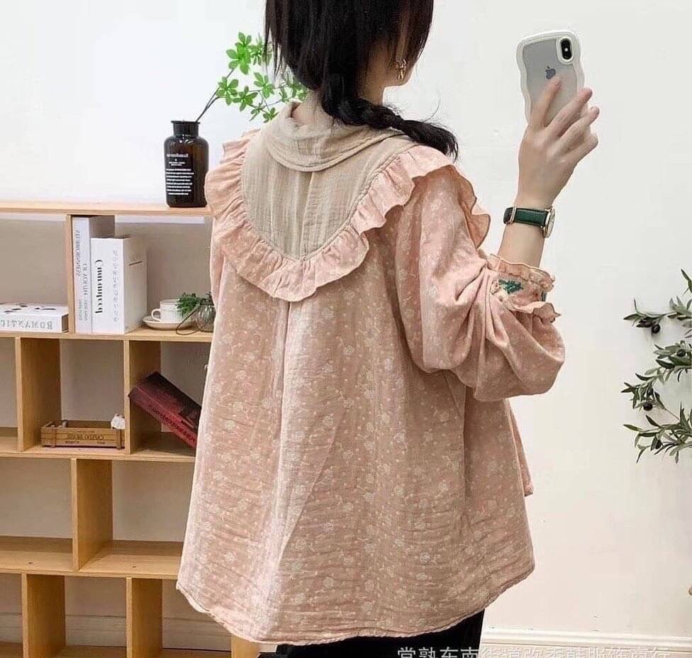 เสื้อผ้าฝ้ายนุ่มลายดอกไม้ลายปักแต่งระบาย
