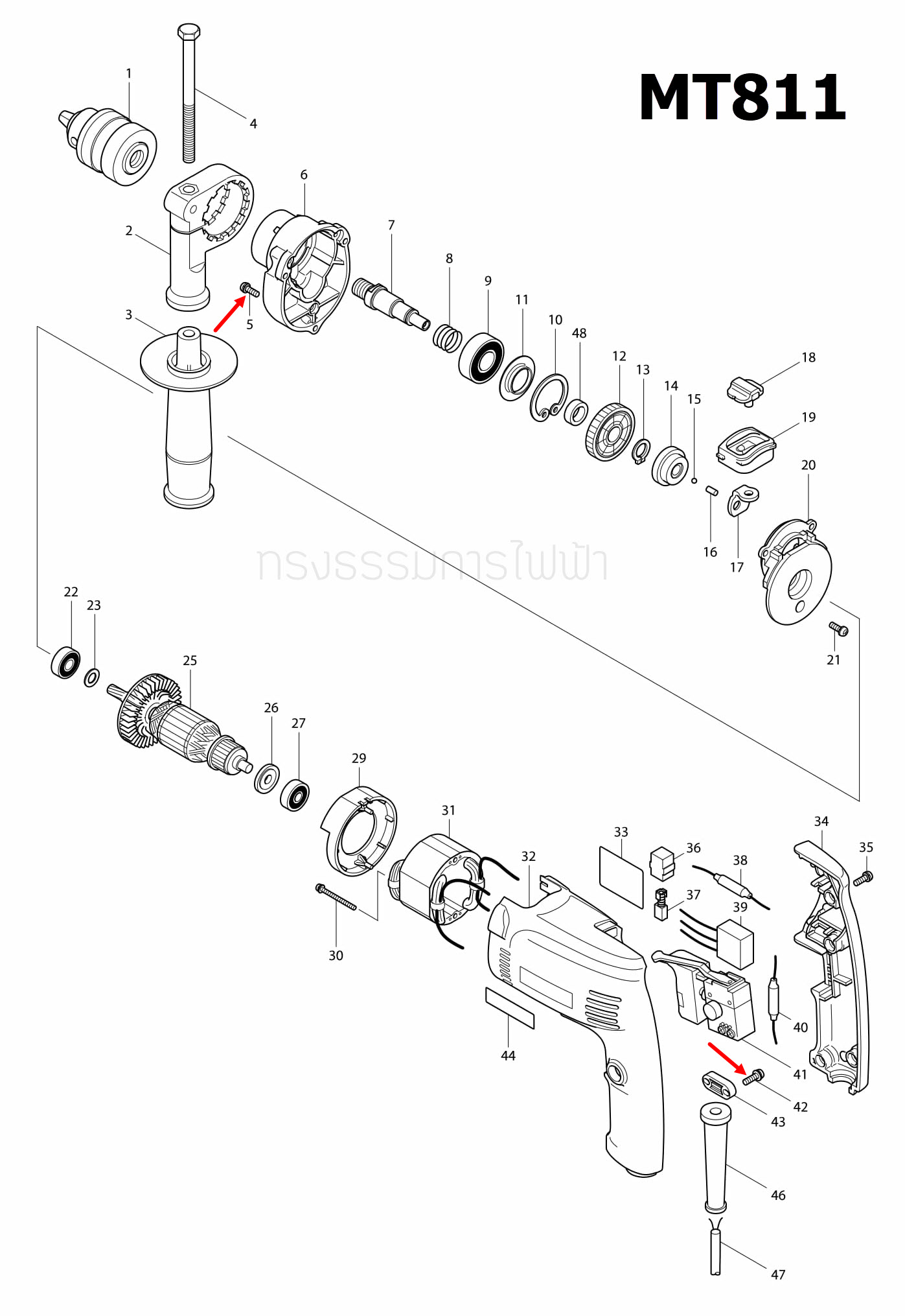 สกรู M4X14 Maktec, Makita MT650 [#18], MT811 [#5,#42], MT813 [#5, #35], M1100, M1100KX1B [#61], M3600, M3600B [#24], M4101XB [#24] Pn.265099-4 (แท้) ##(*)