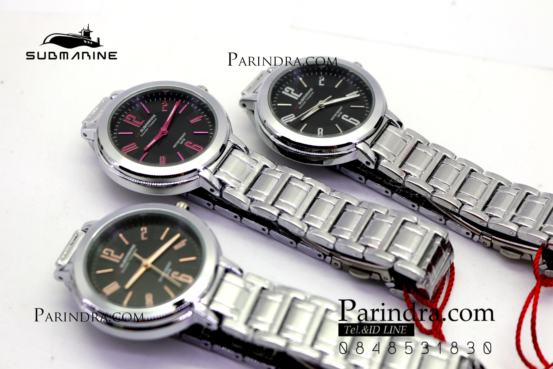 นาฬิกา US submarine รุ่น J123L สายสแตนเลสีเงิน หน้าปัดสีดำตัวเลขสีชมพู