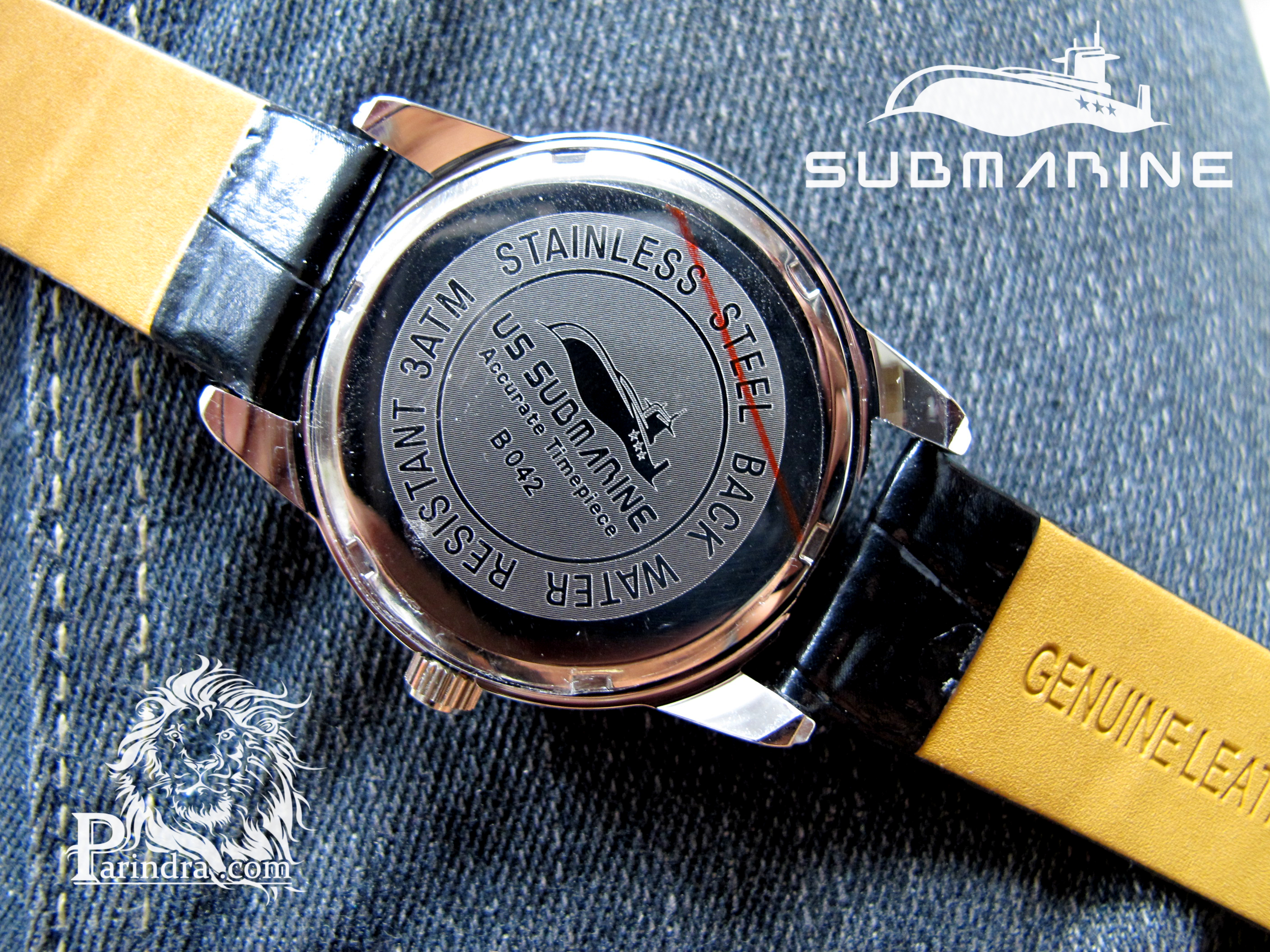 นาฬิกา US submarine รุ่น B024 สายหนังสีดำ เข็มสีฟ้า