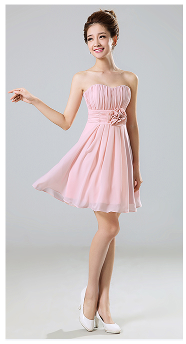 พร้อมเช่า ชุดราตรีสั้น สีชมพูอ่อน ชุดเพื่อนเจ้าสาว Pink-001B