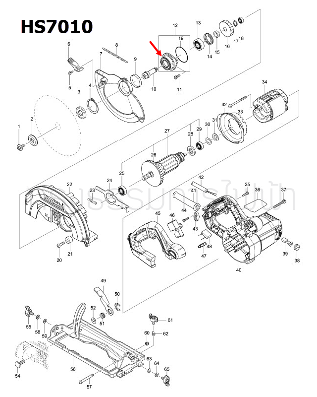 BEARING BOX ASSEMBLY เลื่อยวงเดือน Makita มากีต้า HS7010 [#12] Pn.135947-0 (แท้) ##