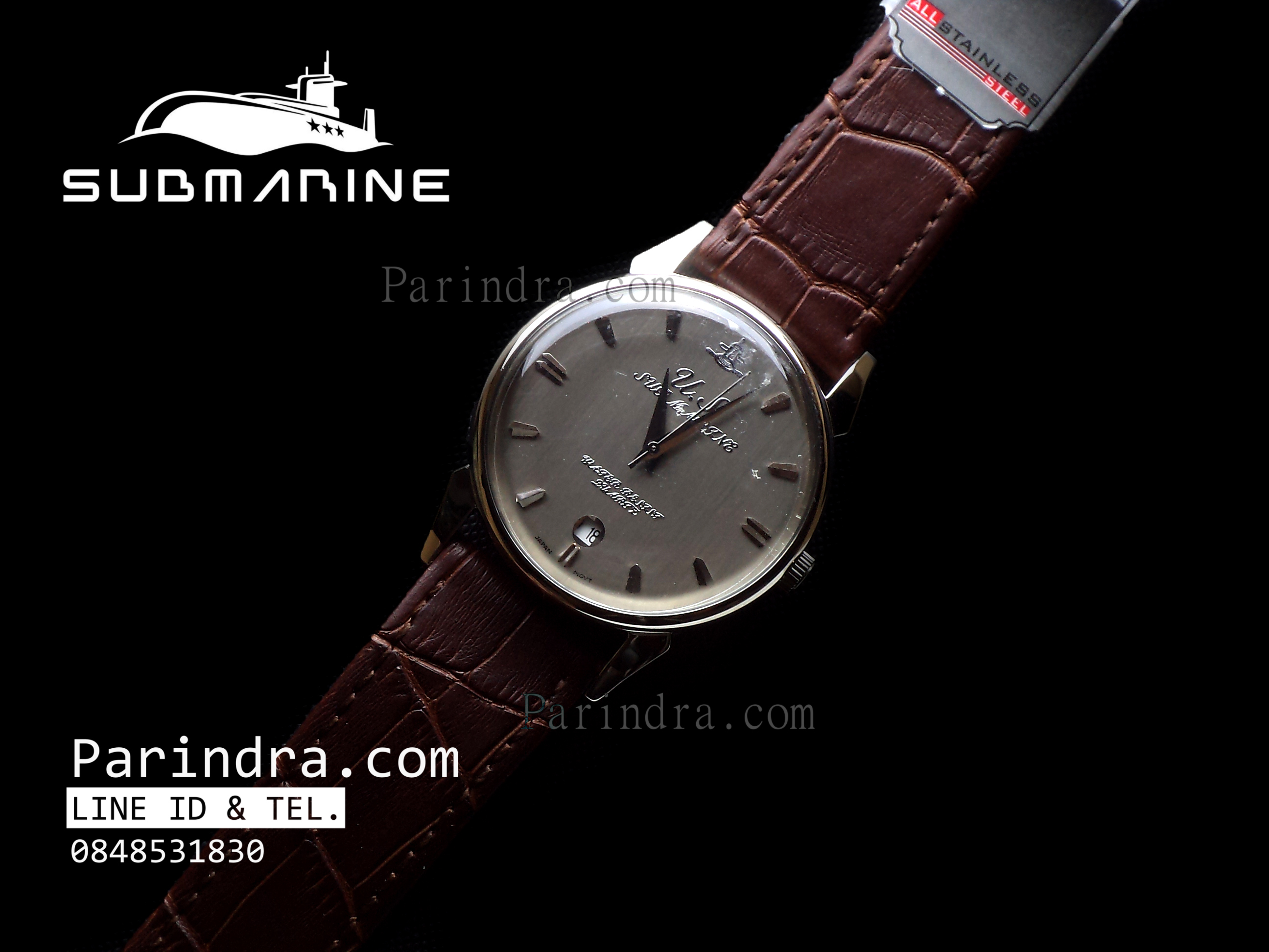 นาฬิกา US submarine รุ่น SUB113MD สายหนังสีน้ำตาล หน้าปัดเงิน