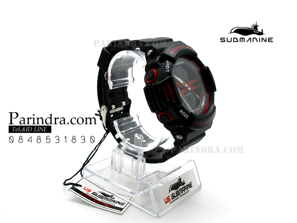 นาฬิกา US submarine รุ่น TP3164M สีดำตัดแดง พื้นหลังดำ