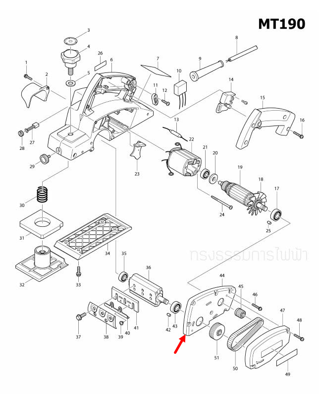 BRACKET COMPLETE กบไสไม้ไฟฟ้า Maktec MT190 [#44] Pn.153746-8 (แท้) ##