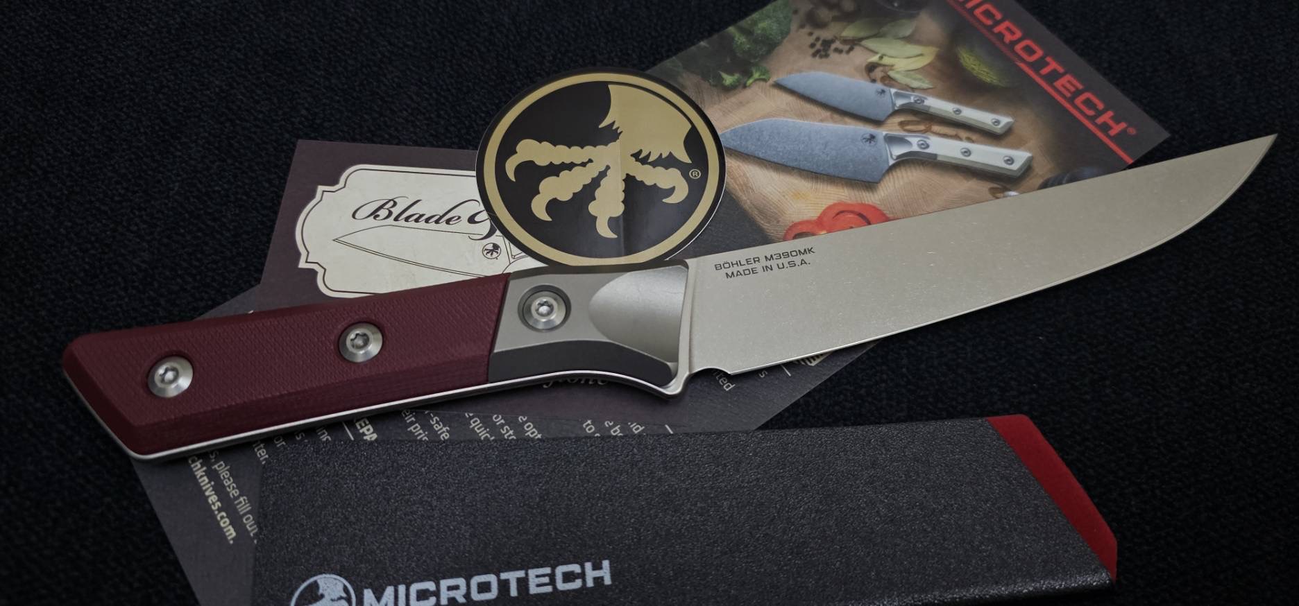 MICROTECH 3100B-10MR 6.125" BONING KNIFE STONEWASH STANDARD TITANIUM BOLSTER MERLOT G-10