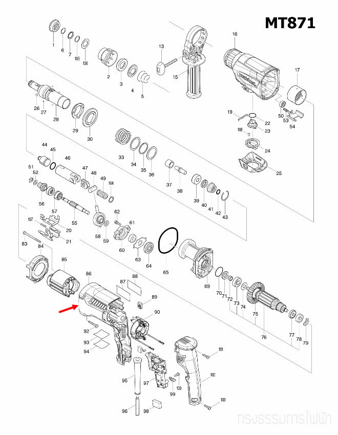 เสื้อฟิลคอยล์ สว่านโรตารี่ Maktec มาคเทค MT870, MT871 [#86] Pn.452979-5 (แท้) ##