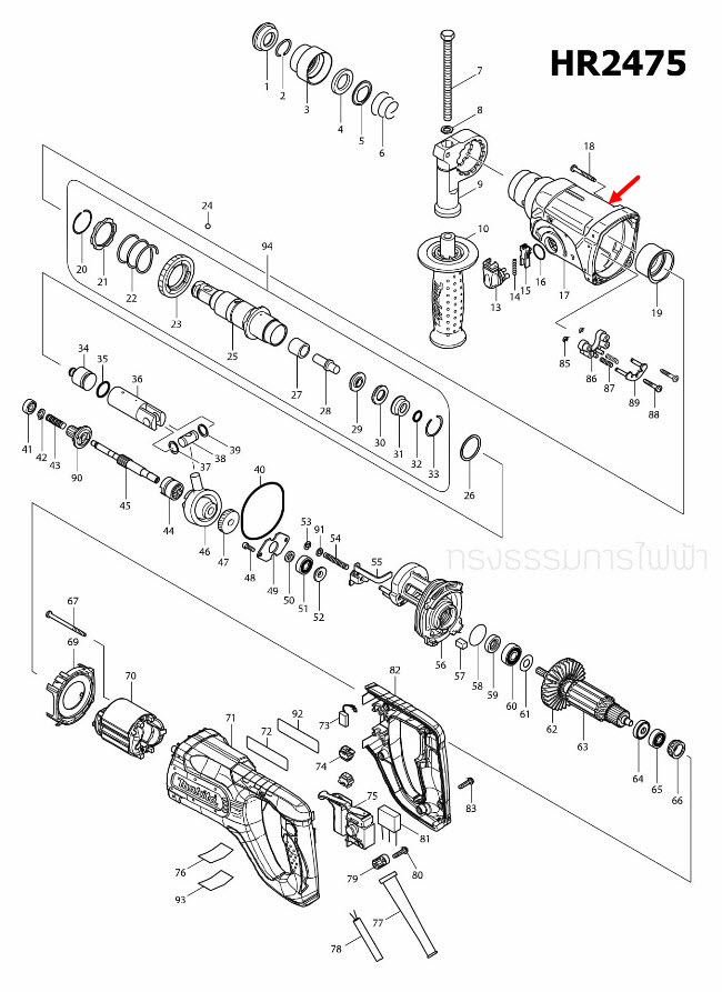 GEAR HOUSING COMPLETE สว่านโรตารี่ Makita-มากีต้า HR2475 [#17] Pn.158216-2 (แท้) ##