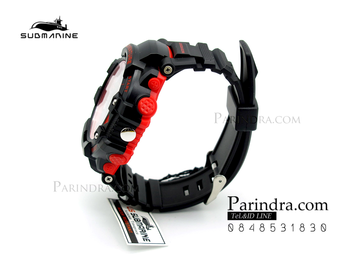 นาฬิกา US submarine TP1334M สีดำขอบแดง พื้นหลังดำ