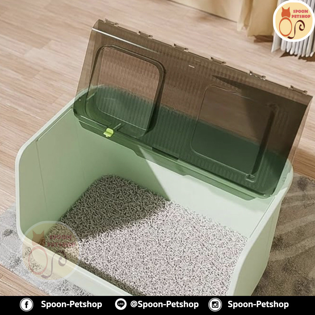 ห้องน้ำแมว รุ่น JUMBO พร้อมตะแกรงสำหรับดักทราย และที่ตักทราย มีให้เลือก 3 สี มีทางเข้าด้านหน้า และด้านบน สามารถเปิดตักทรายได้อย่างสะดวก