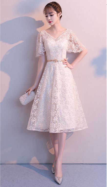 Pro-order เดรสสวย ถ่ายพรีเวดดิ้ง สวยหวาน ลูกไม้ (ซิปหลัง)