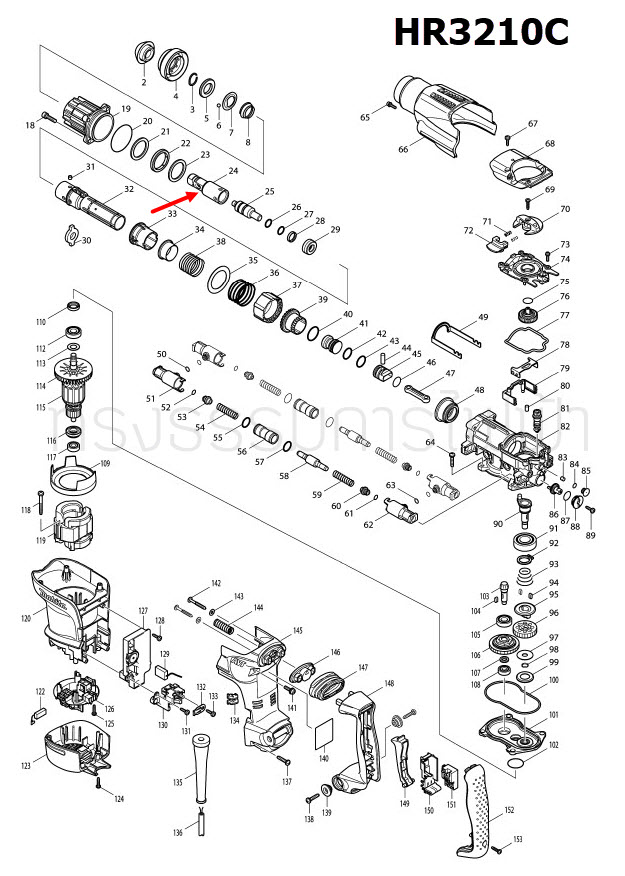 TOOL HOLDER สว่านโรตารี่ Makita HR3200C, HR3210C [#24] Pn.324840-5 (แท้) ##