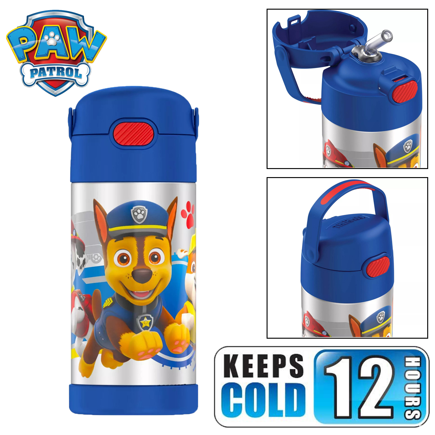 กระติกน้ำเก็บความเย็น มีหูหิ้ว Paw Patrol Thermos Vacuum Insulated Stainless Steel 12 Ounce Funtainer with Straw