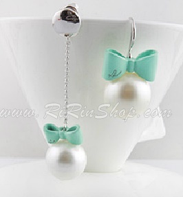 Nuance Korea ต่างหูโบว์มุก ดีไซน์น่ารัก (Mint)