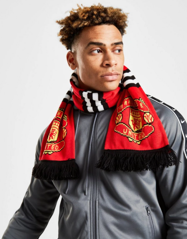 ผ้าพันคอแมนแมนเชสเตอร์ ยูไนเต็ด Team Manchester United แบบมีแถบขาวดำของแท้