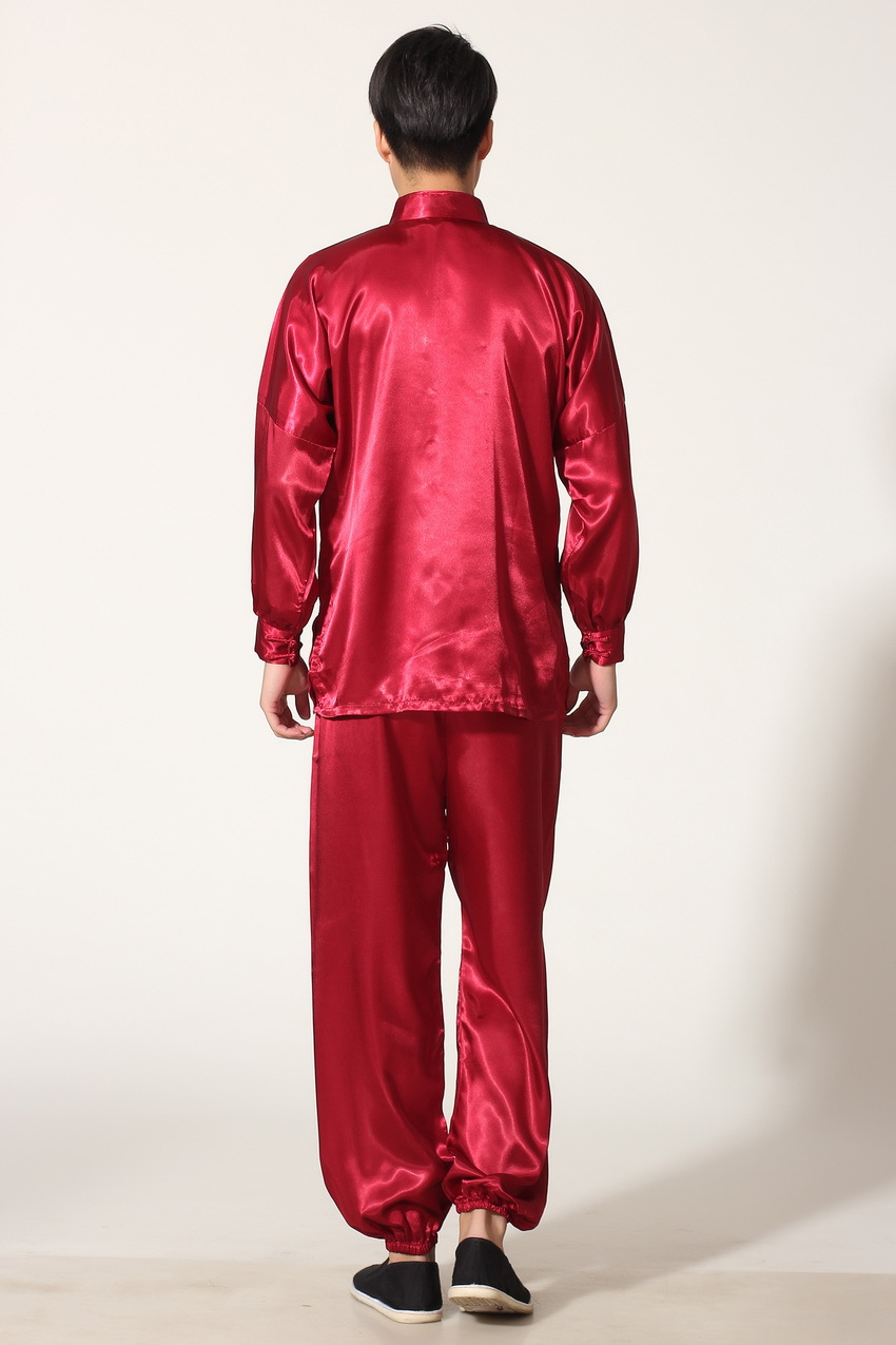 Pre-order ชุดจีนชาย แขนยาว ผ้าแพร สีแดง