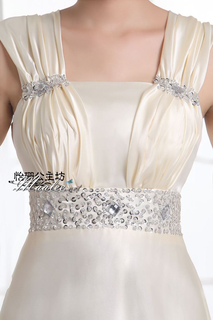 พร้อมส่ง ชุดราตรียาว สีครีม Champagne แบบเรียบหรู ปิดไหล่-เปิดไหล่ ได้ 2 แบบ