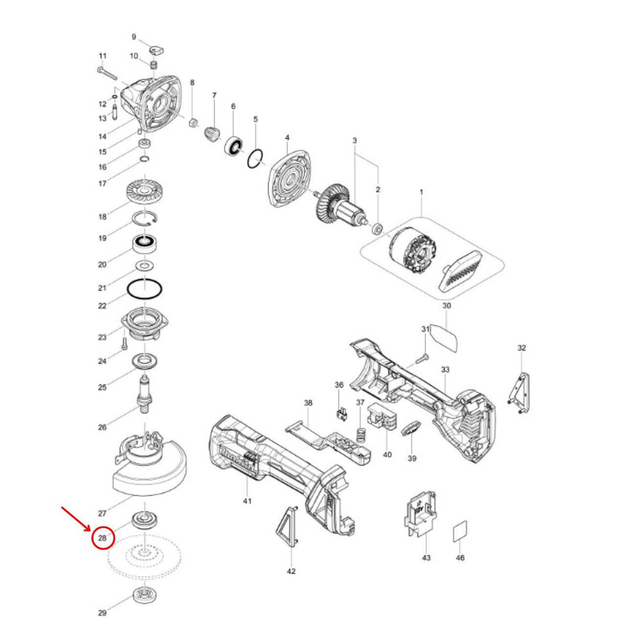 INNER FLANGE หินเจียร Makita-มากีต้า DGA405 [#28] Pn.224314-5 (แท้) ## (**)