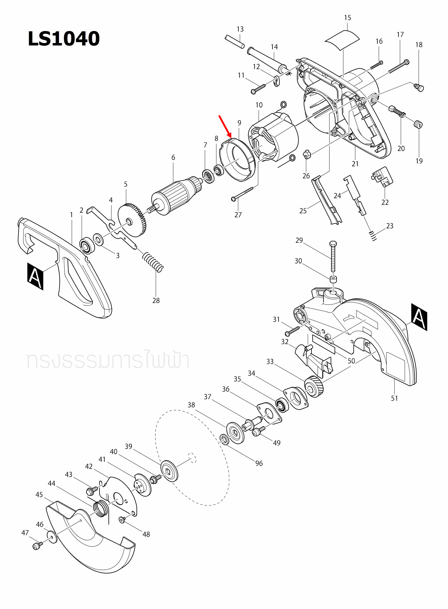 BAFFLE PLATE แท่นตัดองศา Makita มากีต้า LS1040 [#9] Pn.416442-2 (แท้) ##