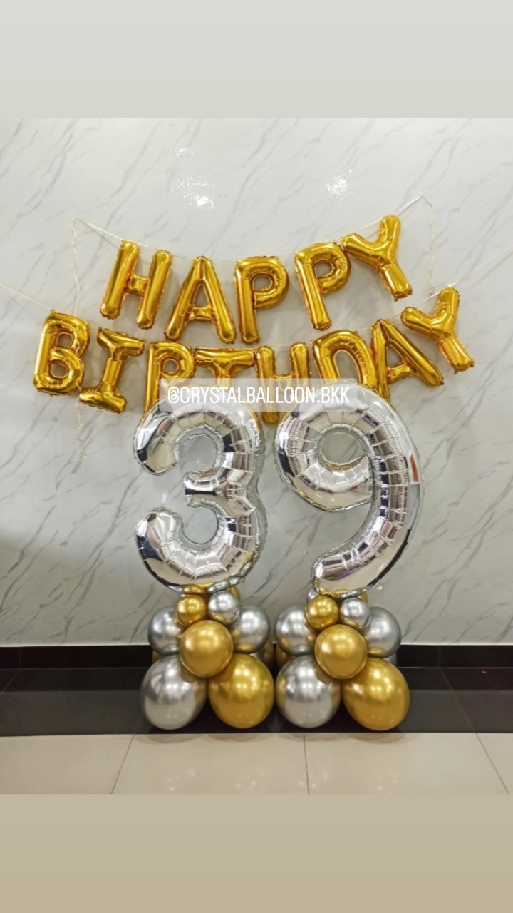 ลูกโป่ง วันเกิด ฟอยล์ตัวอักษร Happy Birthday ขนาด 16" 1 ชิ้น พร้อม ฟอยล์ตัวเลข ขนาด 40" ตั้งฐาน 2 ชิ้น พร้อมตกแต่ง สามารถเปลี่ยนสีลูกโป่ง/เปลี่ยนสี-ฟอยล์ตัวเลข-ตัวอักษรได้
