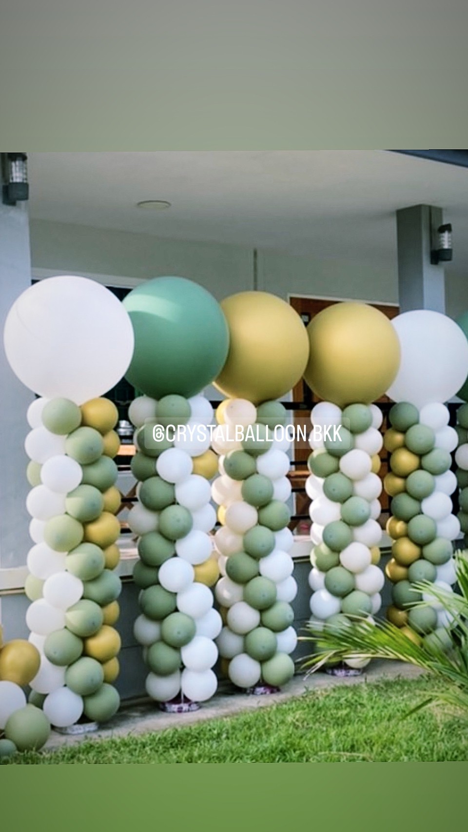 เสาลูกโป่ง เปิดงาน ลูกโป่งยาง 36" Theme เขียว-ทอง 5 เสา พร้อมตกแต่ง สามารถเปลี่ยนสีลูกโป่ง/เปลี่ยนข้อความได้