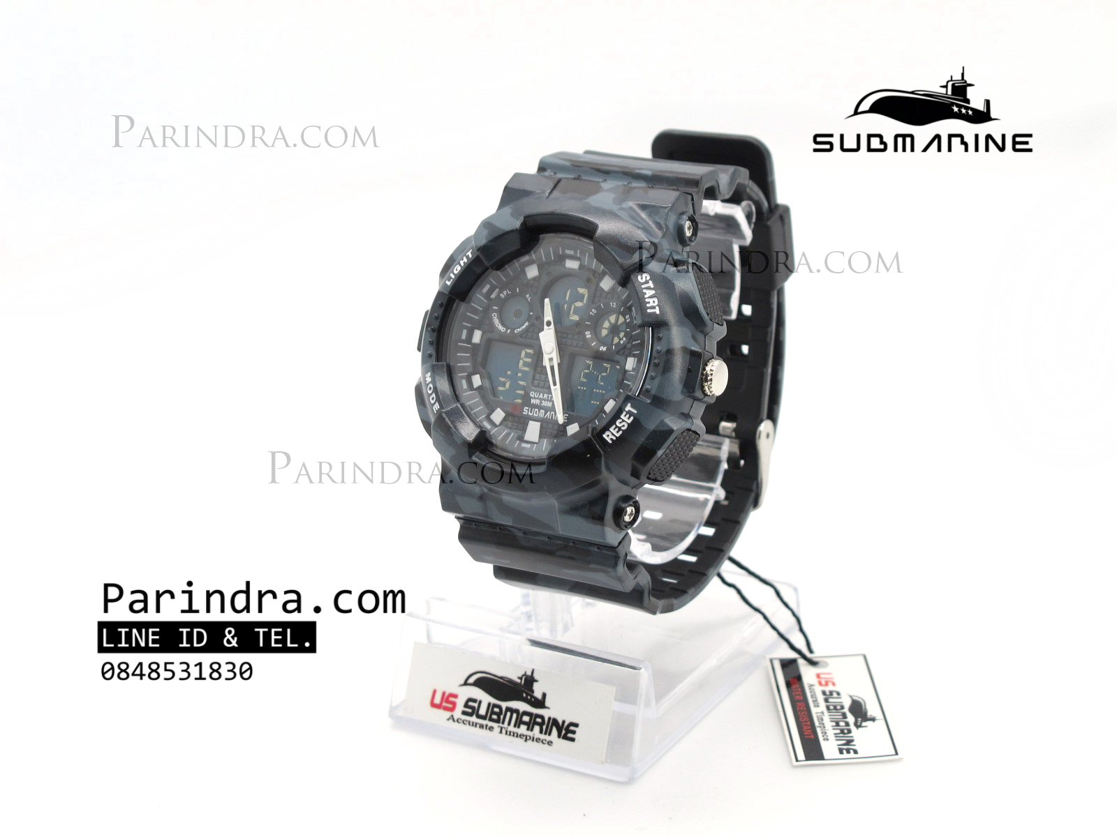 นาฬิกา US submarine รุ่น TP3176M (Military) สีลายพรางทหารสีเทาเข้มๆ หน้าปัดพื้นน้ำเงิน
