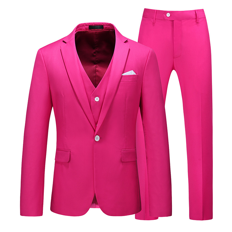 พร้อมเช่า ชุดสูทชาย สีชมพูบานเย็น ทรงเข้ารูป Slim-cut (พร้อมเสื้อกั๊ก) สำเนา