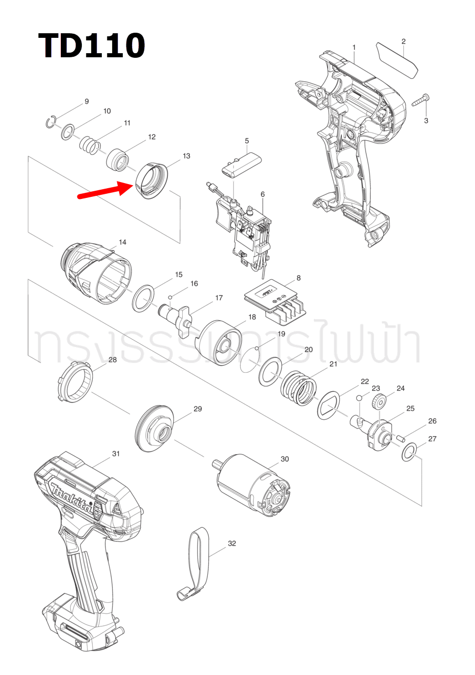 BUMPER ไขควงกระแทกไร้สาย Makita TD110, TD110D, TD110DZ Pn.424737-9 (แท้) ##