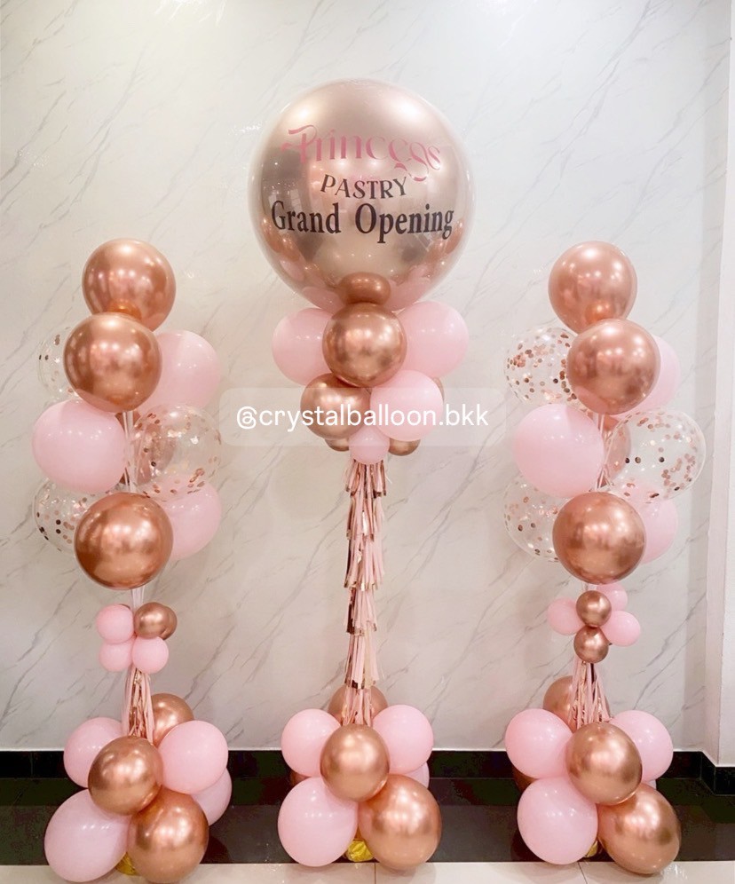 เสาลูกโป่ง เปิดร้าน ลูกโป่งยาง ขนาด 36" สีโรสโกลด์โครเมี่ยม 1 เสา พร้อม เสาลูกโป่ง ช่อ 10 ลูก 2 เสา พร้อมตกแต่ง สามารถเปลี่ยนสีลูกโป่ง/เปลี่ยนข้อความได้