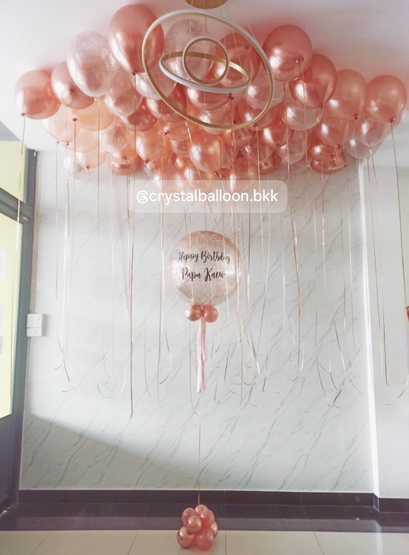 ลูกโป่ง วันเกิด , ลูกโป่ง Bubble 24" 1 ลูกกลิตเตอร์สีโรสโกลด์ ,ลูกโป่งลอยฝ้า 50 ลูก , พร้อมตกเเต่ง สามารถเปลี่ยนสีลูกโป่ง/ข้อความสามารถเปลี่ยนได้
