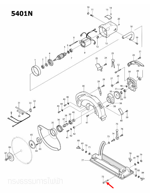 น๊อตยึดฐาน เลื่อยวงเดือน Makita มากีต้า 5401N [#72], 5402 [#88] Pn.251405-9 (แท้) ##