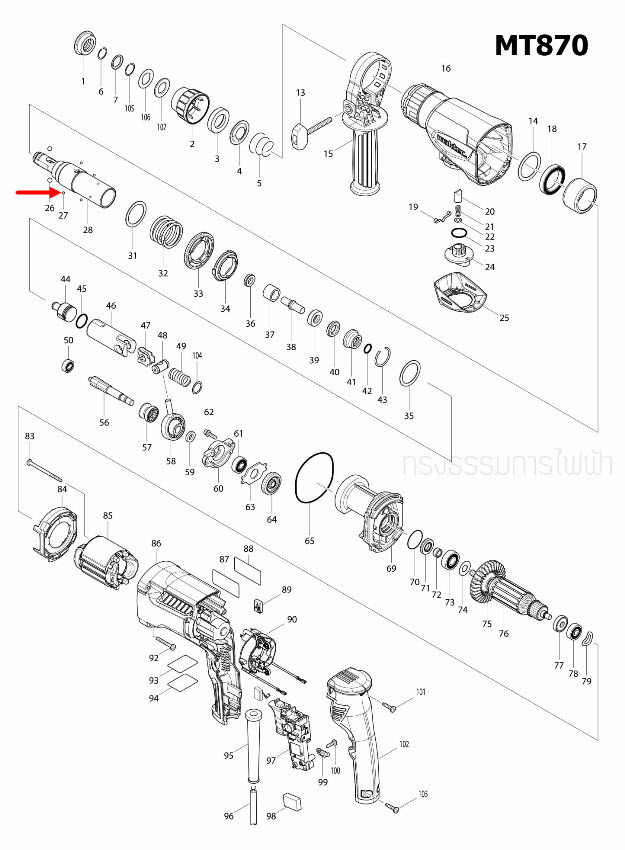 ลูกปืนเม็ด (3.0 มิล) Maktec, Makita MT870, MT871, M8701, M8701B, DF010D, DF012D, TD020D, BFT020F, BFT021F, TD021D Pn.216019-1 (แท้) ##(**)