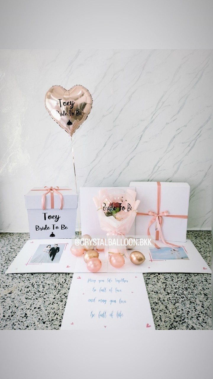 Bride To Be Surprise Box ลูกโป่งฟอยล์หัวใจ ขนาด 18" สีโรสโกลด์ 1 ชิ้น พร้อม ลูกโป่งดอกกุหลาบประดิษฐ์ 1 ดอก สามารถใส่เงินได้,สามารถใส่รูปได้ 2 ใบ สามารถเปลี่ยนสีลูกโป่ง/เปลี่ยนข้อความได้