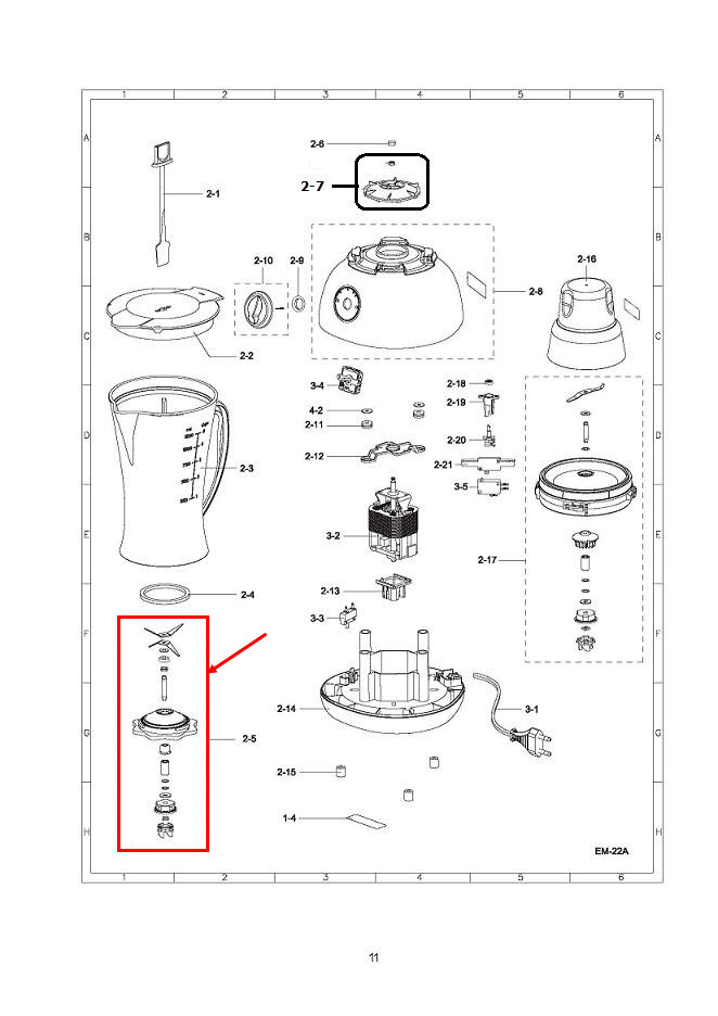 ใบมีดเครื่องปั่น SHARP (ชาร์ป) รุ่น EM-SMART4, EM-SAVE1, EM-SAVE D, EM-22A, EM-44A Pn.9F2081ASY (แท้)
