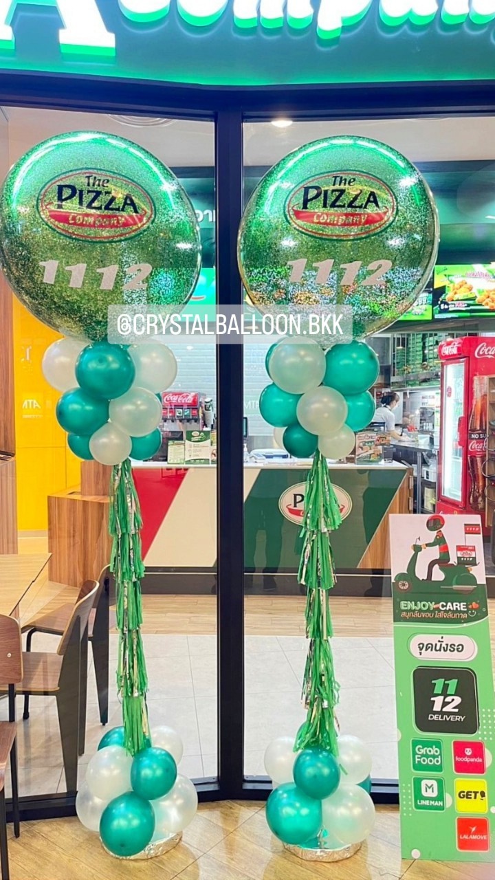 เสาลูกโป่ง เปิดร้าน Bubble ขนาด 36" กลิตเตอร์สีเขียว 2 เสา พร้อมตกแต่ง สามารถเปลี่ยนสีลูกโป่ง/เปลี่ยนข้อความได้
