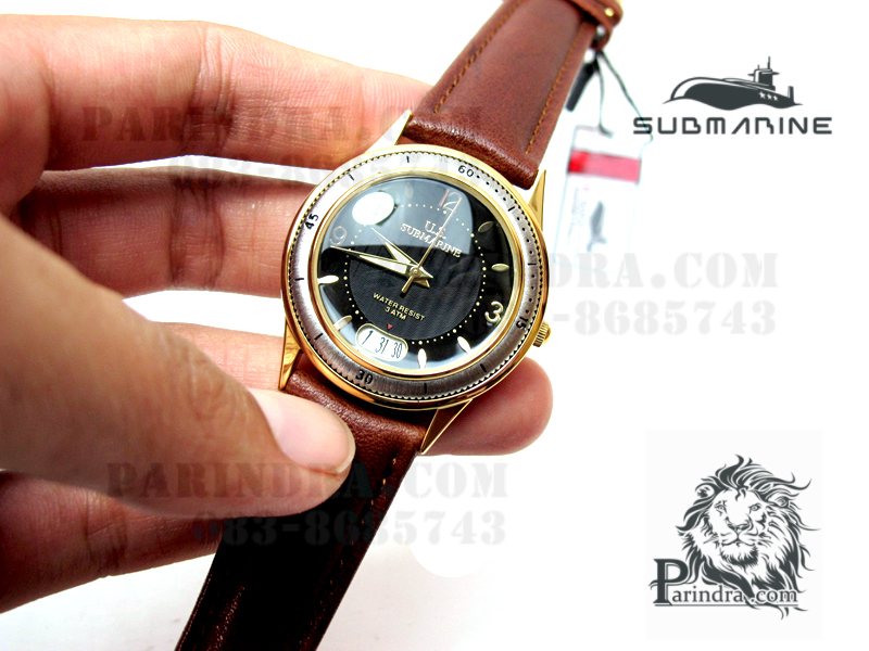 นาฬิกา US submarine รุ่น J093MD สายหนังน้ำตาลหน้าปัดดำ หนังนุ่มมากๆ Japan Movement ของแท้ 100%