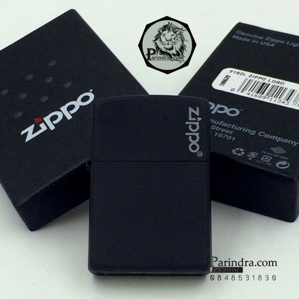 ไฟแช็ค Zippo แท้ " Zippo Logo Black Matte Finish Lighter " #Zippo Code 218ZL แท้นำเข้า 100%
