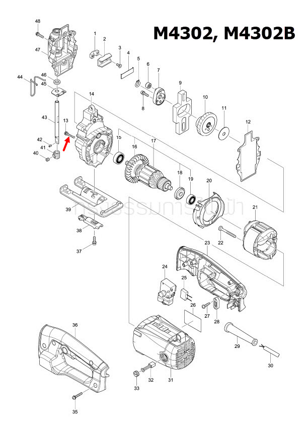น็อตยึดด้ามจับ เครื่องตัด Maktec, Makita MT190, MT240, MT410, MT430, MT560, M1100, M1100KX1B, M1901, M1901B, M4302, M4302B Pn.265101-3 (แท้) ##(*)